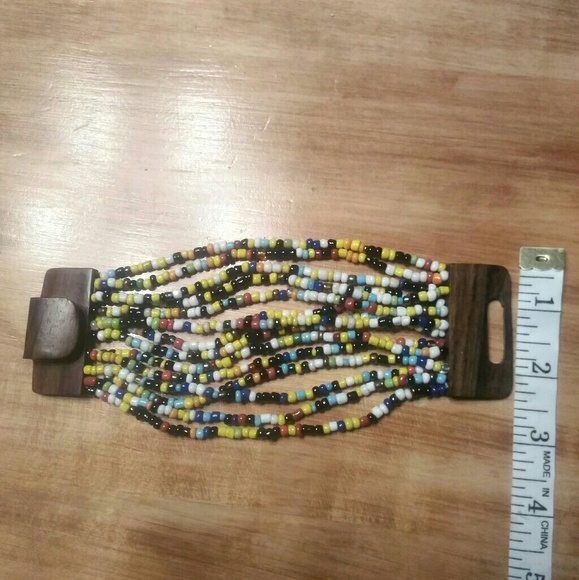 Multistrand Stretch Bracelet w/ Wood Buckle Clasp - Picture 5 of 8